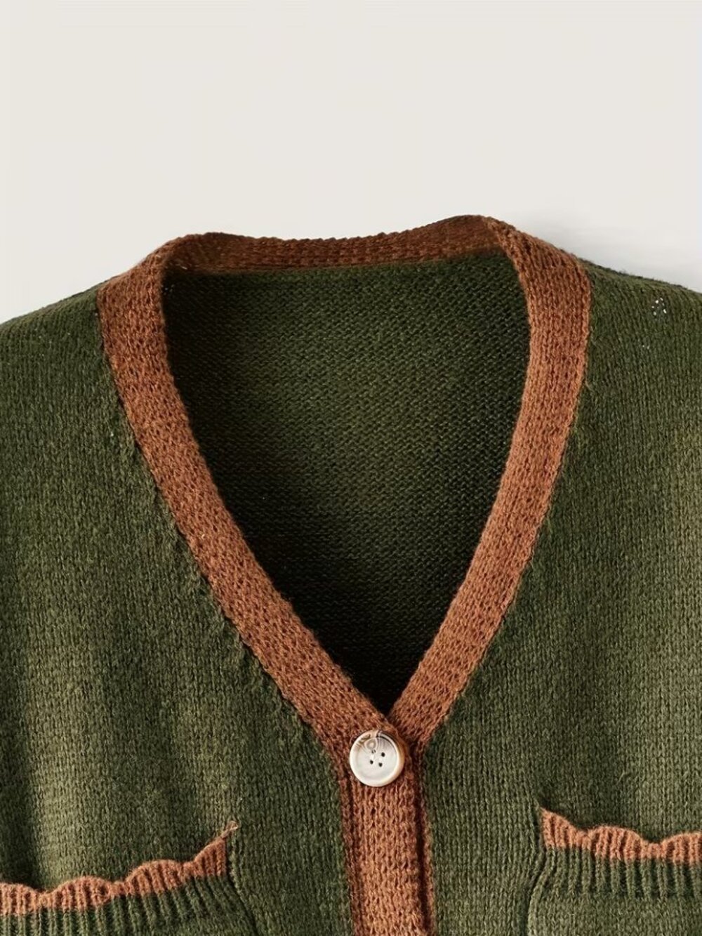 Button Up Fox Nature Army Green Cardigan With Pockets - Picture 7 of 7